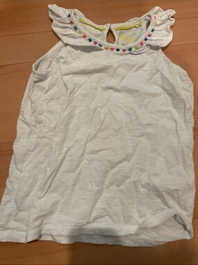 White Girls' Sleeveless Ruffle Tank with Multicolor Trim